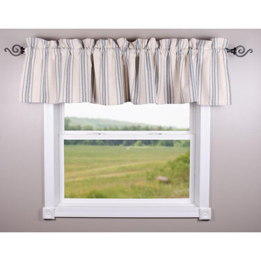 Colonial Blue Cream Grain Sack Stripe Valance Lined VL165014 - The Fox Decor